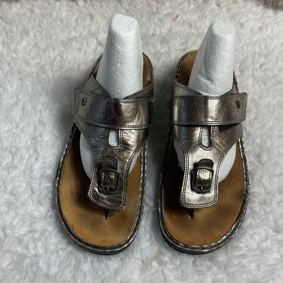 Finn Comfort metallic Silver thong wedge sandals Velcro strap EUR 41 - Picture 1 of 8